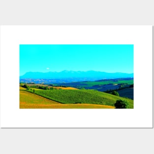 View in Montelupone with hills, fields and trees full of colors and the Sibillini Posters and Art